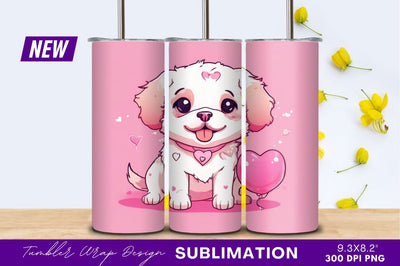 Adorable puppy with heart balloon tumbler png Sublimation Regulrcrative 