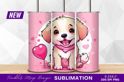 Adorable Puppy With Heart Balloon Tumbler Png Sublimation Regulrcrative 