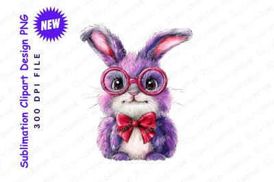 Adorable Purple Bunny With Glasses And Bow Tie Cartoon Illustration For Easter And Spring Season Sublimation Regulrcrative 