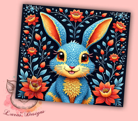Adorable Rabbit in Flowers Tumbler Wrap, Rabbit Tumbler, Cute Animal Design, Floral Drinkware, 20oz Tumbler Wrap, Sublimation Art, Bunny Lover Gift, Spring Decor Sublimation Lara' s Designs 