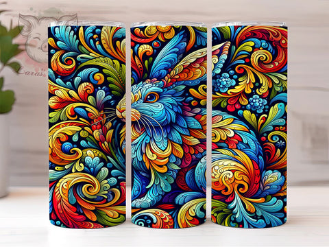 Adorable Rabbit in Flowers Tumbler Wrap, Rabbit Tumbler, Cute Animal Design, Floral Drinkware, 20oz Tumbler Wrap, Sublimation Art, Bunny Lover Gift, Spring Decor Sublimation Lara' s Designs 