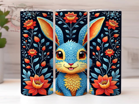 Adorable Rabbit in Flowers Tumbler Wrap, Rabbit Tumbler, Cute Animal Design, Floral Drinkware, 20oz Tumbler Wrap, Sublimation Art, Bunny Lover Gift, Spring Decor Sublimation Lara' s Designs 