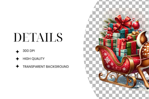 Adorable Santa Sleigh Fawn Clipart PNG Sublimation BijouBay 