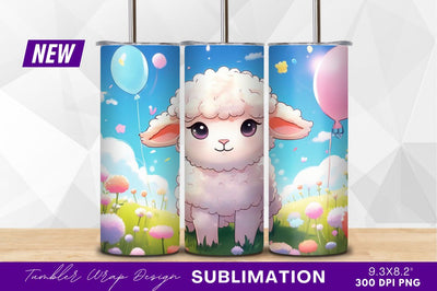 Adorable sheep with balloons in flower field Sublimation Regulrcrative 