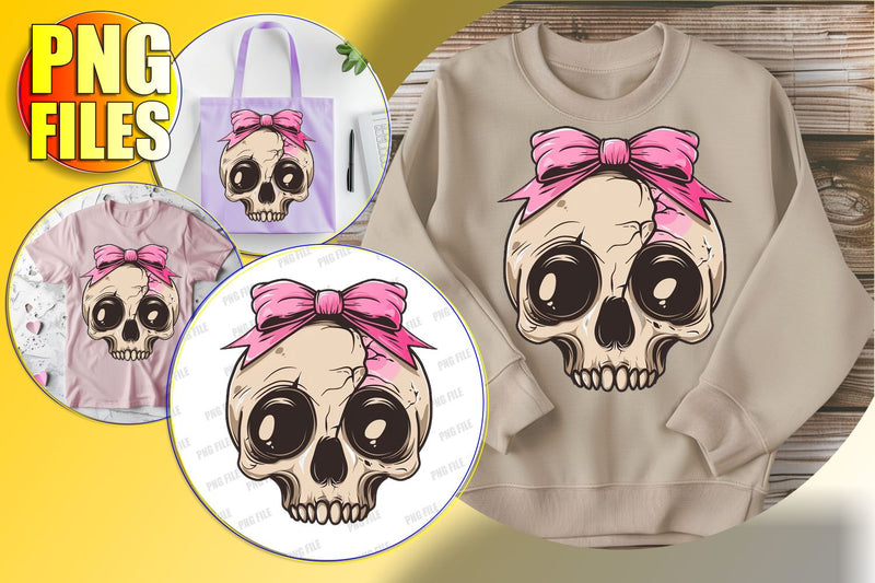 Adorable Skull with Bow Design for Sublimation - Fall PNG Sublimation afrosvg 