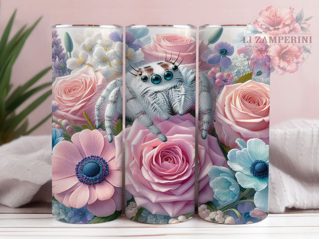 Adorable Spring Spider Floral Tumbler, Spring Flowers Design, 20oz Sublimation Wrap, Cute Insect Drinkware, Floral Tumbler, Nature Lover Gift, Unique Bug Mug Sublimation Li Zamperini 