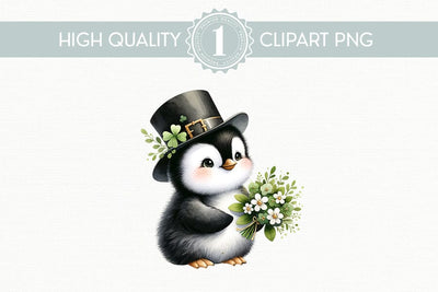 Adorable St. Patrick's Day Penguin Clipart, High-Quality PNG Sublimation BijouBay 