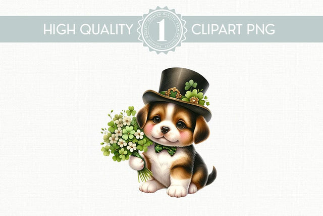 Adorable St. Patrick's Day Puppy Clipart, High-Quality PNG Sublimation BijouBay 