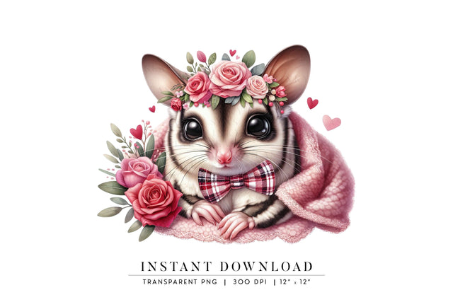 Adorable Sugar Glider Clipart with Floral Crown Sublimation BijouBay 