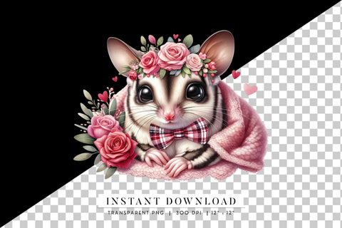 Adorable Sugar Glider Clipart with Floral Crown Sublimation BijouBay 