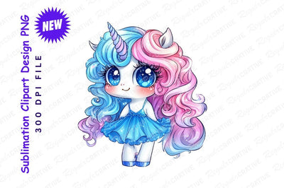 Adorable Unicorn Clipart Png In Blue Dress Sublimation Regulrcrative 