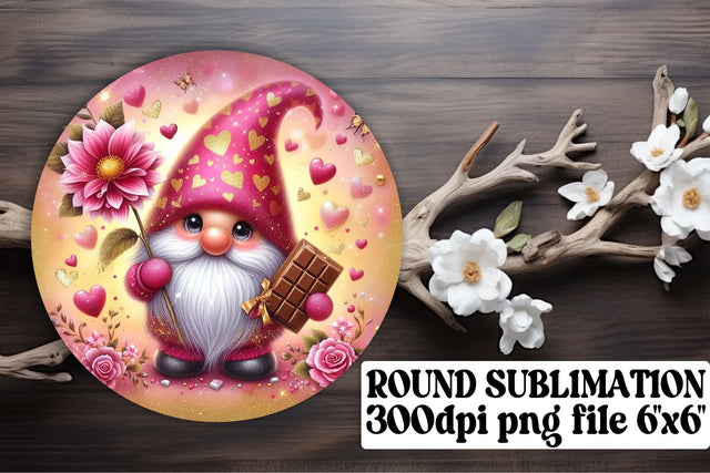 Adorable Valentines Gnome Decor: Round Art, Keychain, Coaster Sublimation afrosvg 