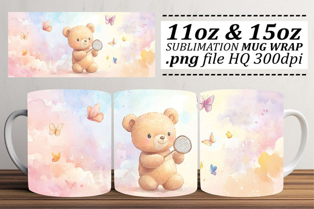 Adorable Watercolor Bear Mug 11oz 15oz Sublimation afrosvg 