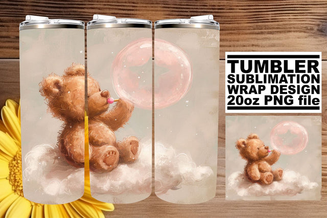 Adorable Watercolor Teddy Bear Tumbler - Nursery Theme Sublimation afrosvg 