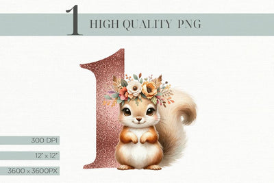 Adorable Woodland Squirrel Boho First Birthday Design PNG Sublimation BijouBay 