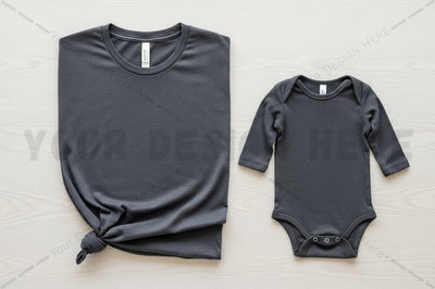 Adult and baby black t-shirt set Mock Up Photo Regulrcrative 