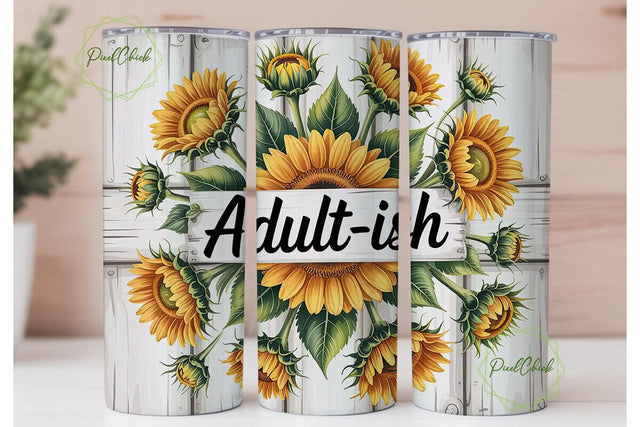Adultish Sunflower 20oz Tumbler Wrap Sublimation PixelChick 