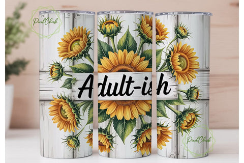 Adultish Sunflower 20oz Tumbler Wrap Sublimation PixelChick 