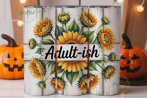 Adultish Sunflower 20oz Tumbler Wrap Sublimation PixelChick 