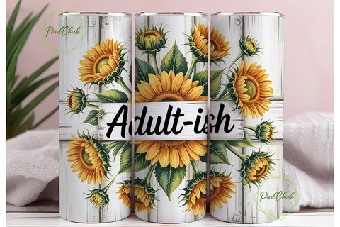 Adultish Sunflower 20oz Tumbler Wrap Sublimation PixelChick 