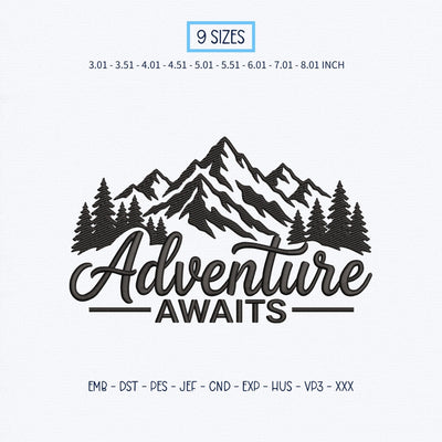 Adventure Awaits Embroidery Design – Mountain Pine Forest Outdoor Camping Hiking Machine Embroidery File Embroidery/Applique DESIGNS PatternFeed8 