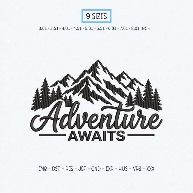 Adventure Awaits Embroidery Design – Mountain Pine Forest Outdoor Camping Hiking Machine Embroidery File Embroidery/Applique DESIGNS PatternFeed8 