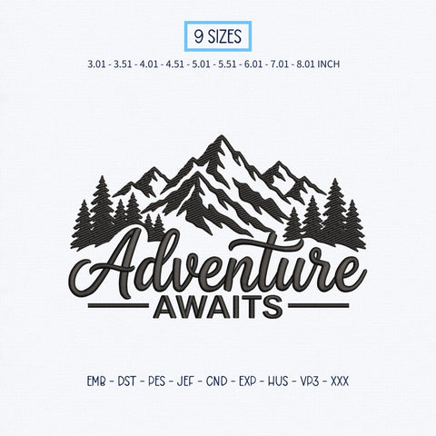 Adventure Awaits Embroidery Design – Mountain Pine Forest Outdoor Camping Hiking Machine Embroidery File Embroidery/Applique DESIGNS PatternFeed8 