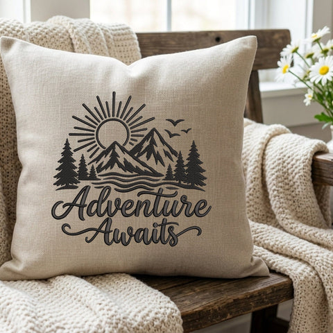 Adventure Awaits Embroidery Design – Mountain Sunrise Pine Forest Outdoor Hiking Camping Machine Embroidery File Embroidery/Applique DESIGNS PatternFeed8 