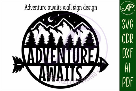 Adventure awaits mountains wall art sign, SVG file. vector SVG APInspireddesigns 