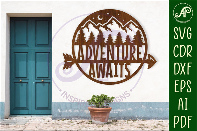 Adventure awaits mountains wall art sign, SVG file. vector SVG APInspireddesigns 