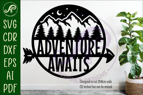 Adventure awaits mountains wall art sign, SVG file. vector SVG APInspireddesigns 