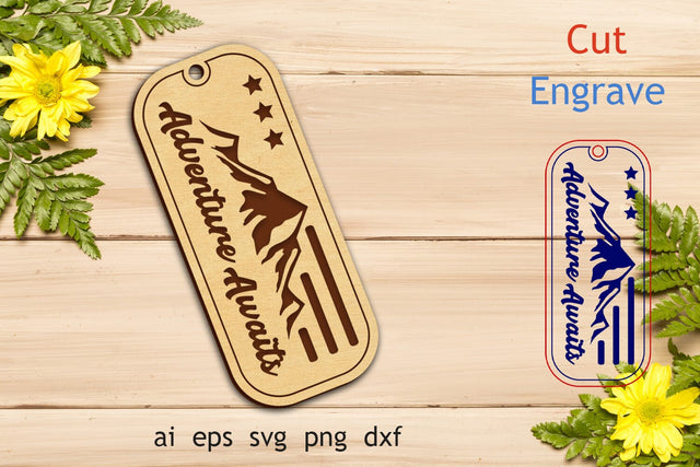 Adventure awaits svg laser cut, Engraving keychain with mountain SVG AnastasiyaArtDesign 