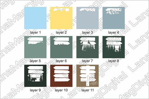 Adventure awaits svg Layered mountains svg Road sign board 3D Paper LanaMagDigital 