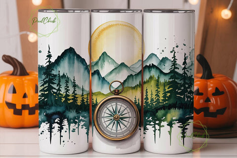Adventure Compass Mountain 20oz Tumbler Sublimation PixelChick 