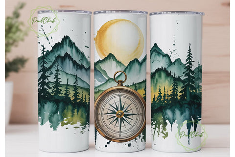 Adventure Compass Mountain 20oz Tumbler Sublimation PixelChick 