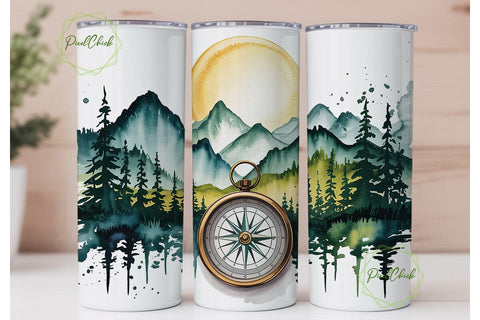 Adventure Compass Mountain 20oz Tumbler Sublimation PixelChick 