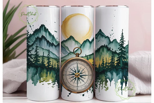 Adventure Compass Mountain 20oz Tumbler Sublimation PixelChick 