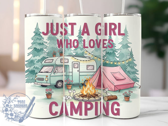 Adventure & Relaxation Girl Camper Tumbler, Girl Camper Sublimation, 20oz Tumbler Design, Outdoor Lover Wrap, DIY Camping Tumbler, Sublimation Wrap Design, Just A Girl Who Loves Camping Sublimation ToriDesigns 