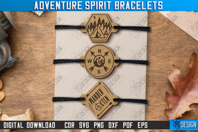 Adventure Spirit Bracelets Laser Cut | Bracelet Charm | Accessories | Camper Design | CNC File SVG Fly Design 