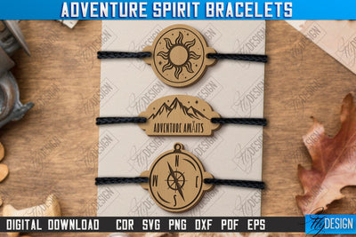 Adventure Spirit Bracelets Laser Cut | Bracelet Charm | Accessories | Camper Design | CNC File SVG Fly Design 