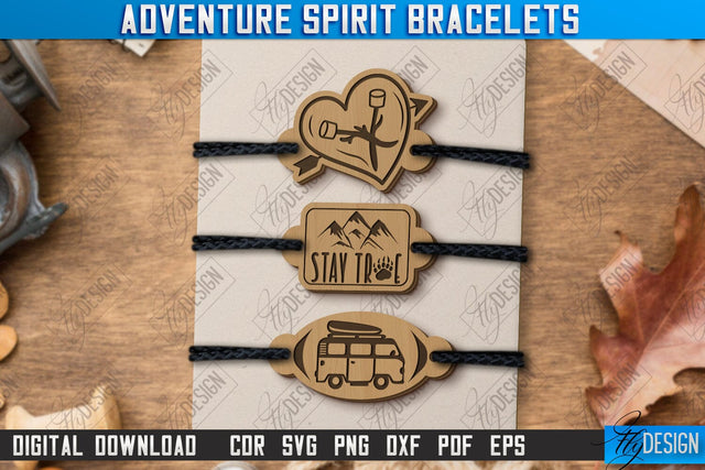 Adventure Spirit Bracelets Laser Cut | Bracelet Charm | Accessories | Camper Design | CNC File SVG Fly Design 