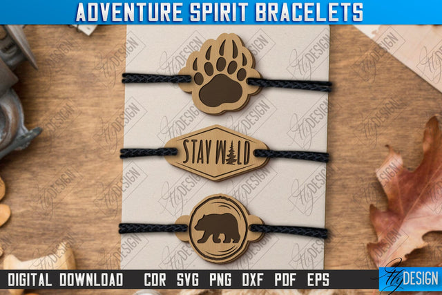 Adventure Spirit Bracelets Laser Cut | Bracelet Charm | Accessories | Camper Design | CNC File SVG Fly Design 