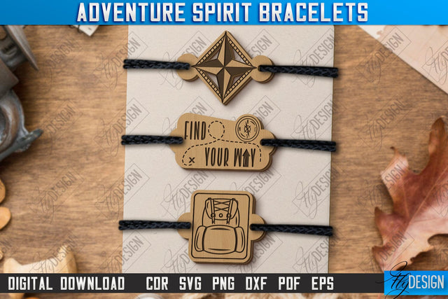Adventure Spirit Bracelets Laser Cut | Bracelet Charm | Accessories | Camper Design | CNC File SVG Fly Design 