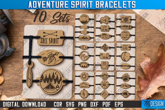 Adventure Spirit Bracelets Laser Cut Bundle | Bracelet Charm | Accessories | Camper Design | CNC Files SVG Fly Design 