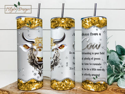 Advice From A Cow 20 oz Skinny Tumbler Sublimation Design Digital Download PNG Sublimation iStyleDesign 