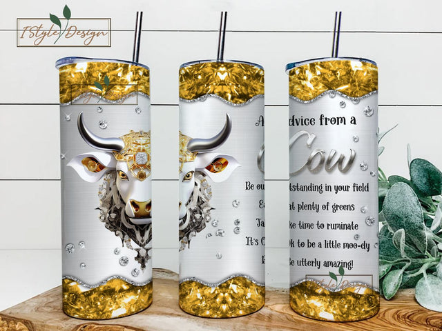 Advice From A Cow 20 oz Skinny Tumbler Sublimation Design Digital Download PNG Sublimation iStyleDesign 