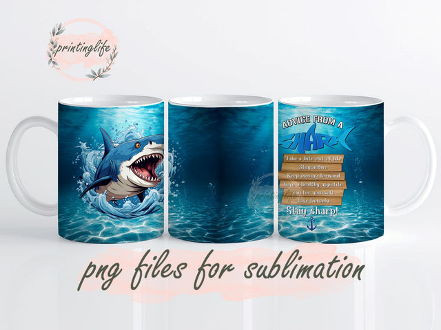 Advice From A Shark Mug Wrap Design, Instant Digital Design Download Mug Wrap Design, Mug Design PNG Sublimation PrintingLife 
