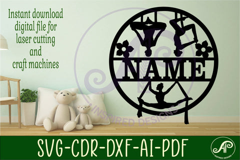 Aerial Yoga female name sign svg laser cut template SVG APInspireddesigns 