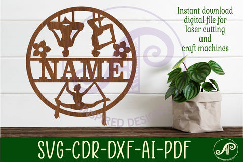 Aerial Yoga female name sign svg laser cut template SVG APInspireddesigns 