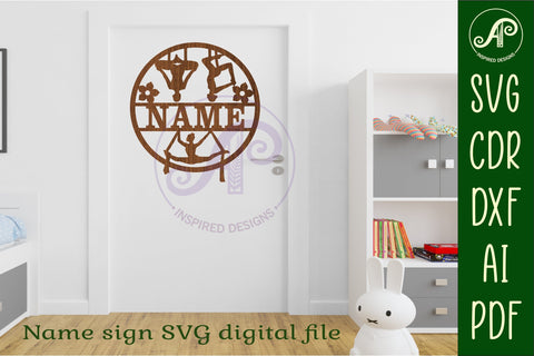 Aerial Yoga female name sign svg laser cut template SVG APInspireddesigns 